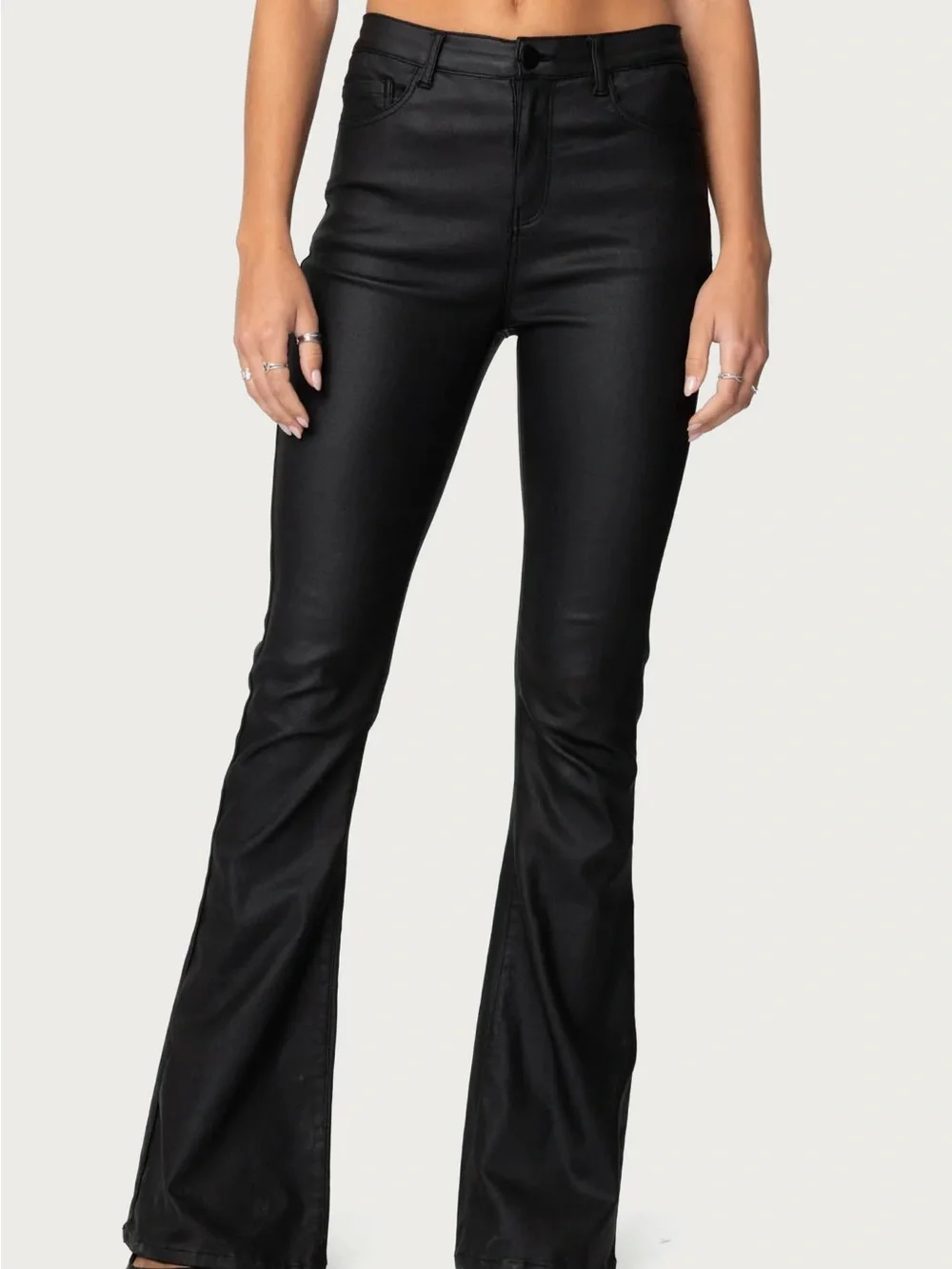 Edikted Luna Faux Leather Mid Rise Flare Black Jeans.  Size XS